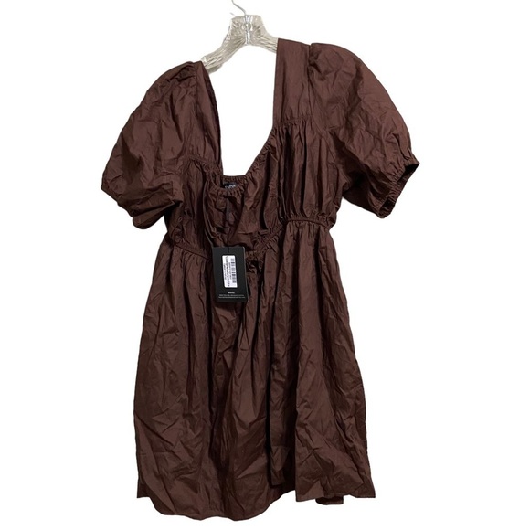 NEW PRETTY LITTLE THING Chocolate Ruched Bust Short Sleeve Square Neck Shift - Picture 2 of 5